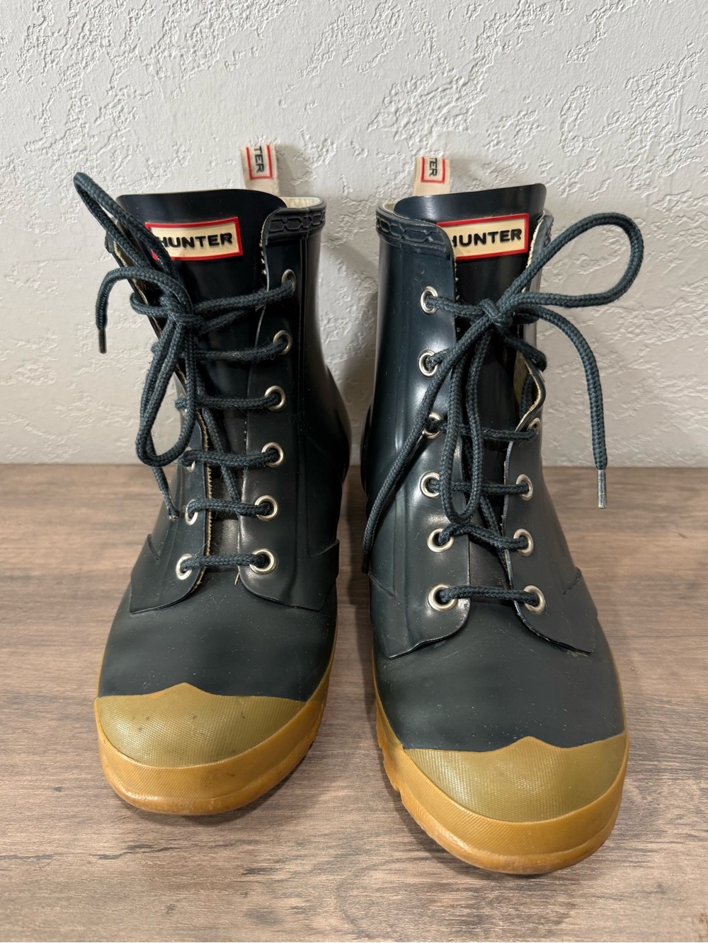 Hunter Navy Lace-Up Rain Boots Unisex
